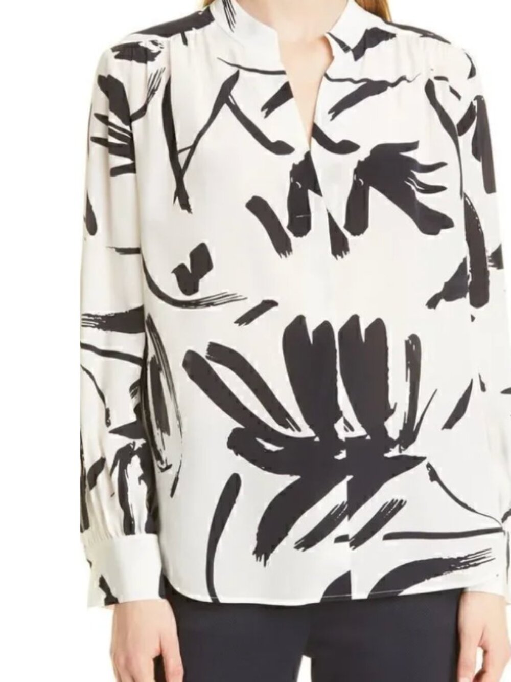 BOSS by Hugo Boss black and white abstract women shirt floral blouse size 6